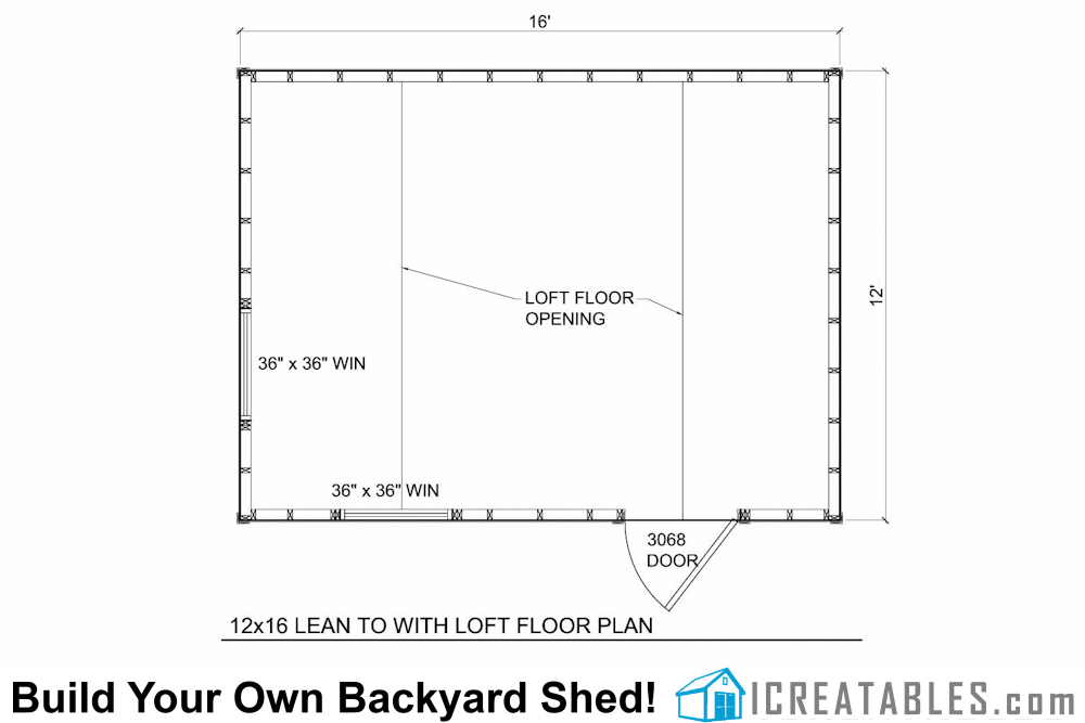 12x16 Lean to shed plans floor plan